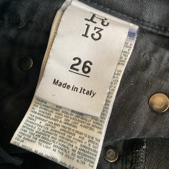 R13 Mid Rise Boy Skinny Jean Was 217 Stratford Clean Black 26 - Picture 6 of 12